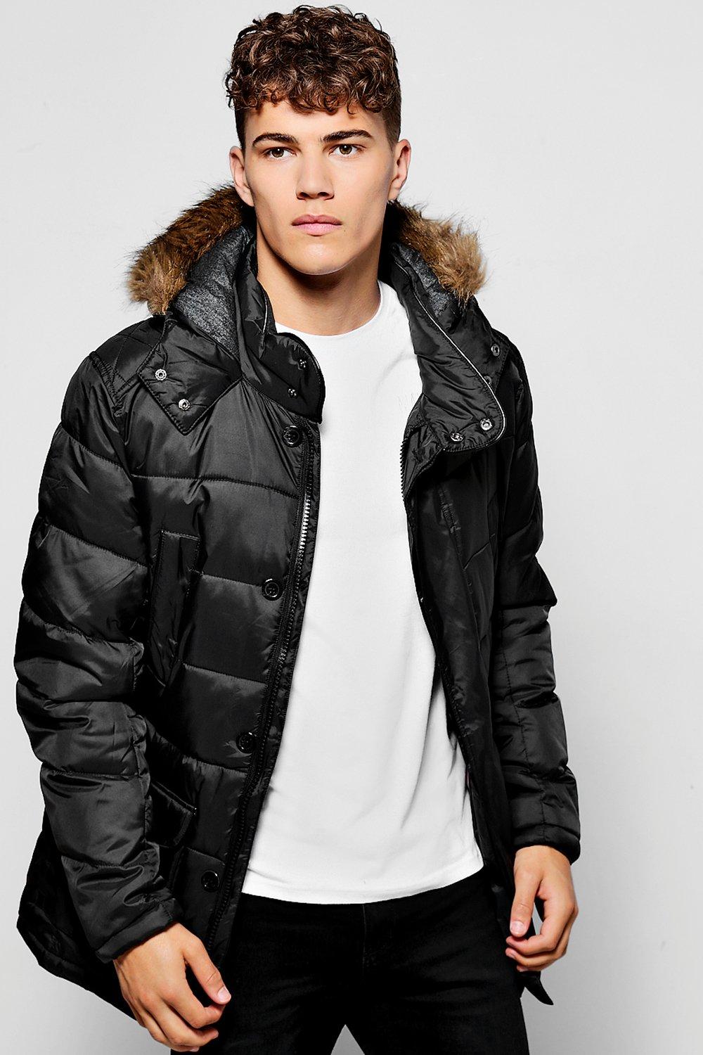 padded parka with fur hood