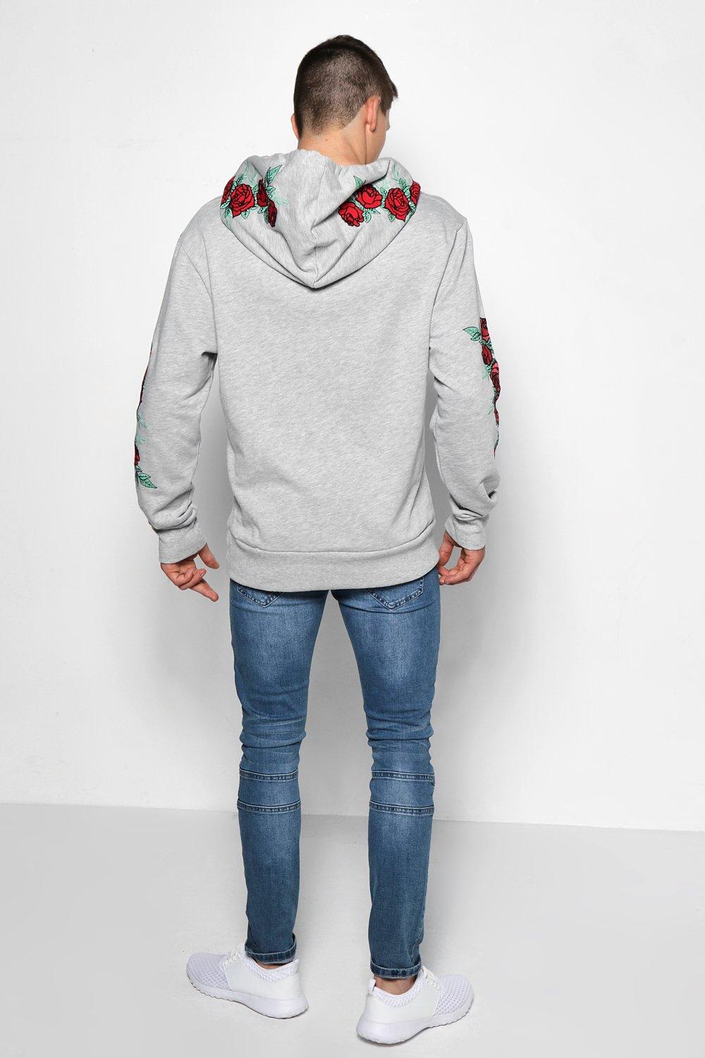 Over the head hoodie with hot sale rose embroidery