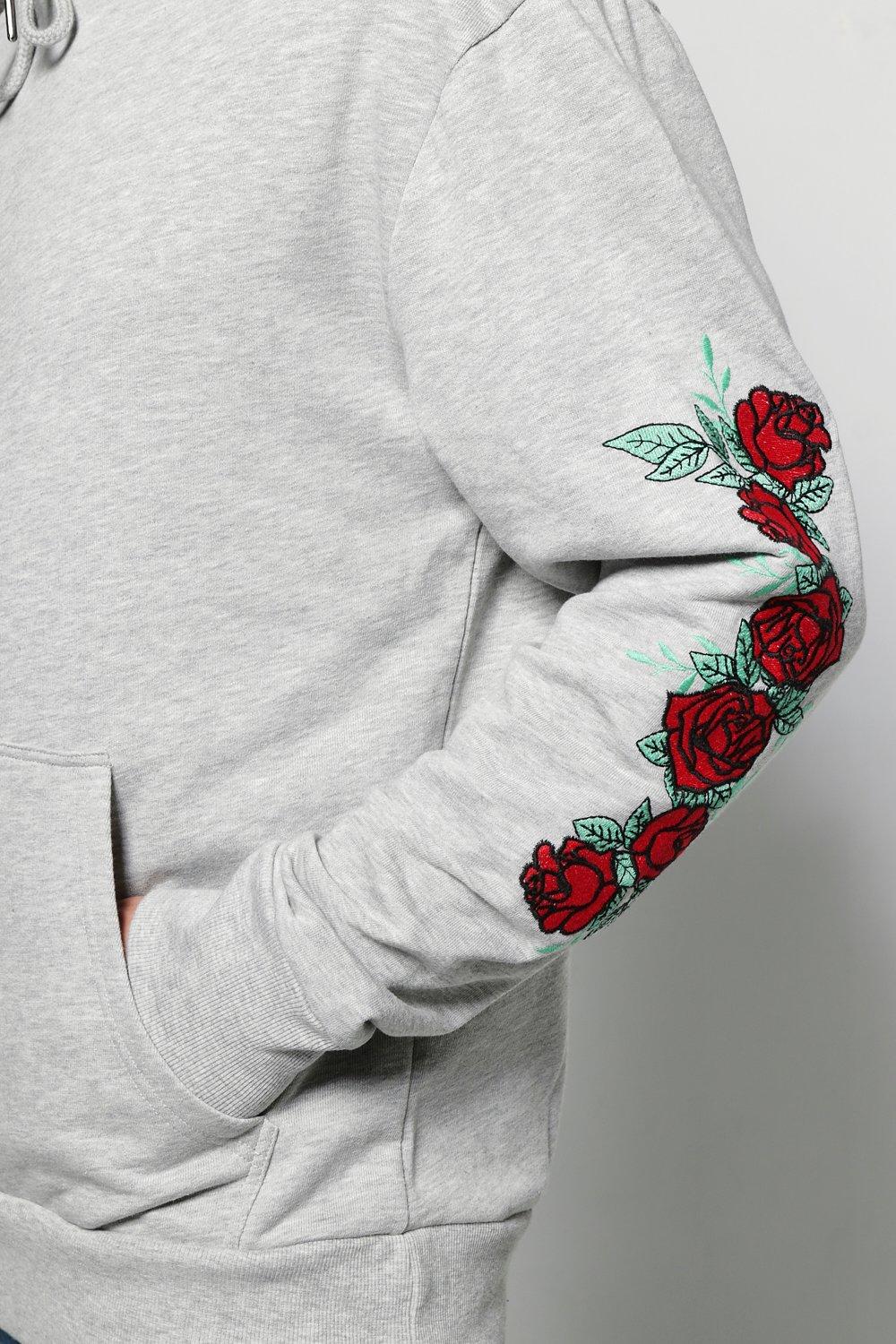 adoptar Clavijas Pasteles Men's Over The Head Hoodie With Rose Embroidery | boohoo
