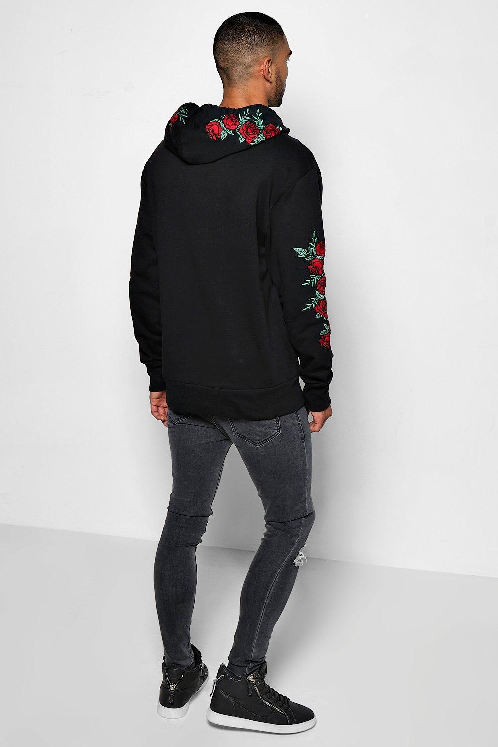 Sudadera con capucha y bordado de rosas