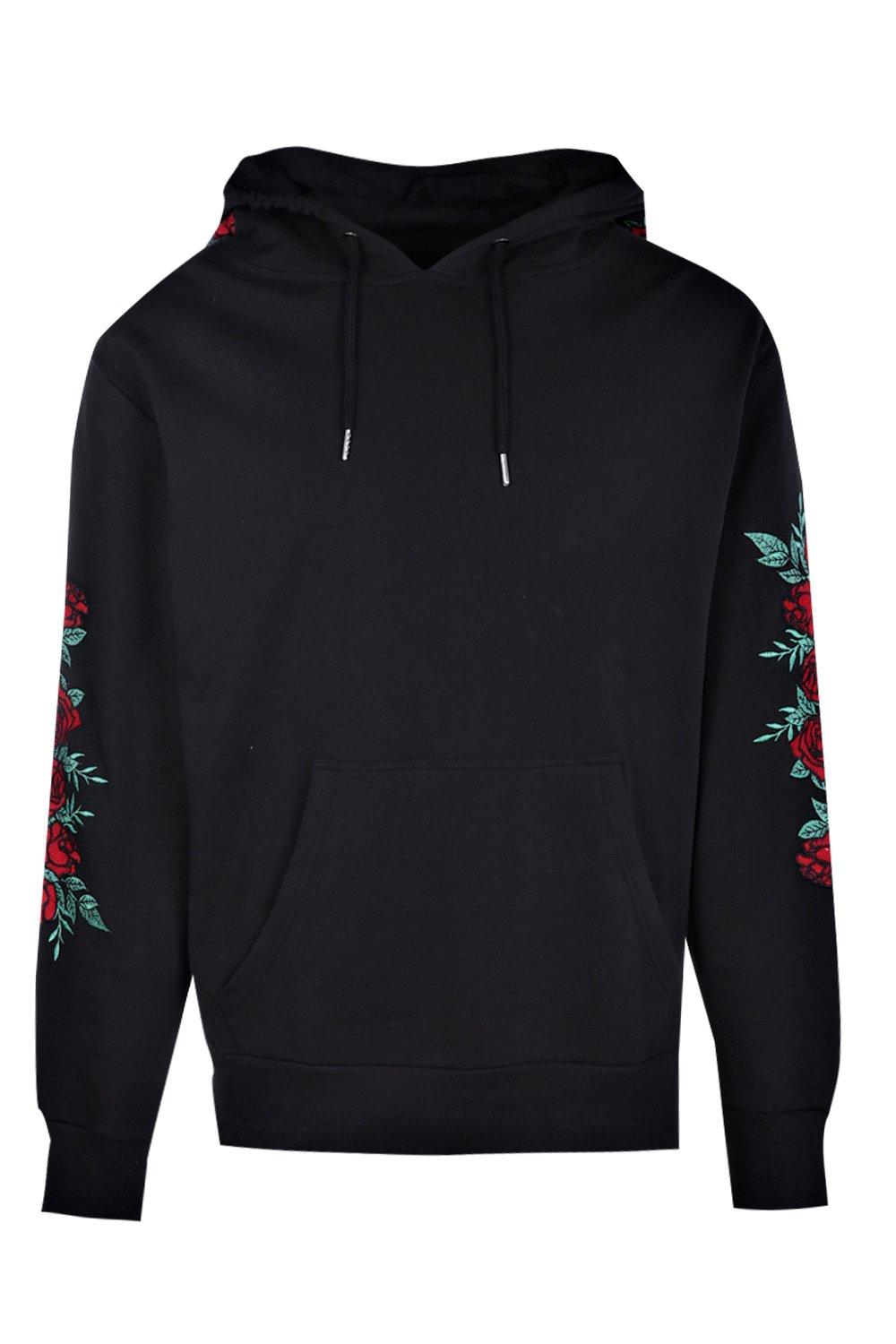 Black hoodie cheap rose embroidery