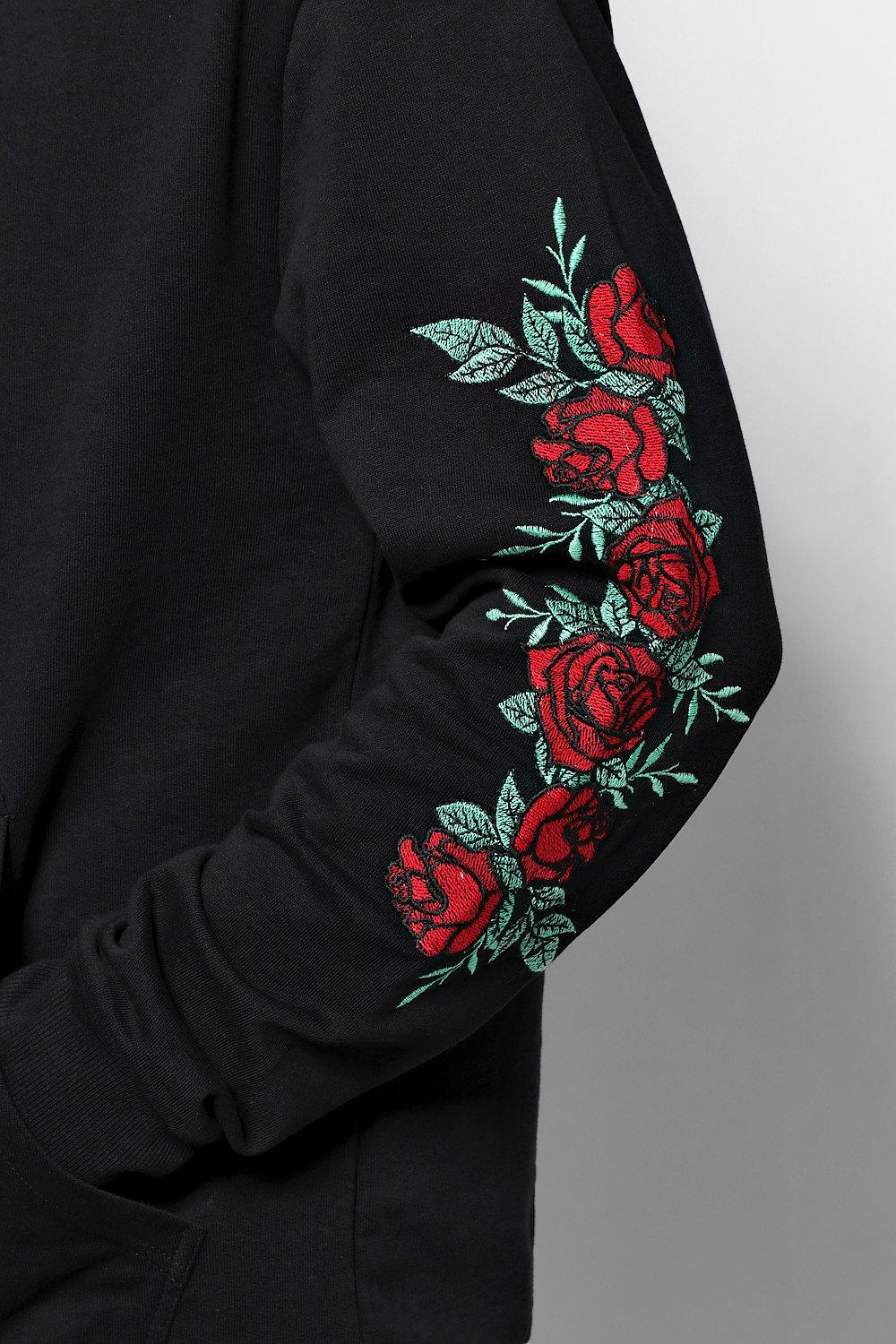 Black sweatshirt with 2025 roses on sleeves