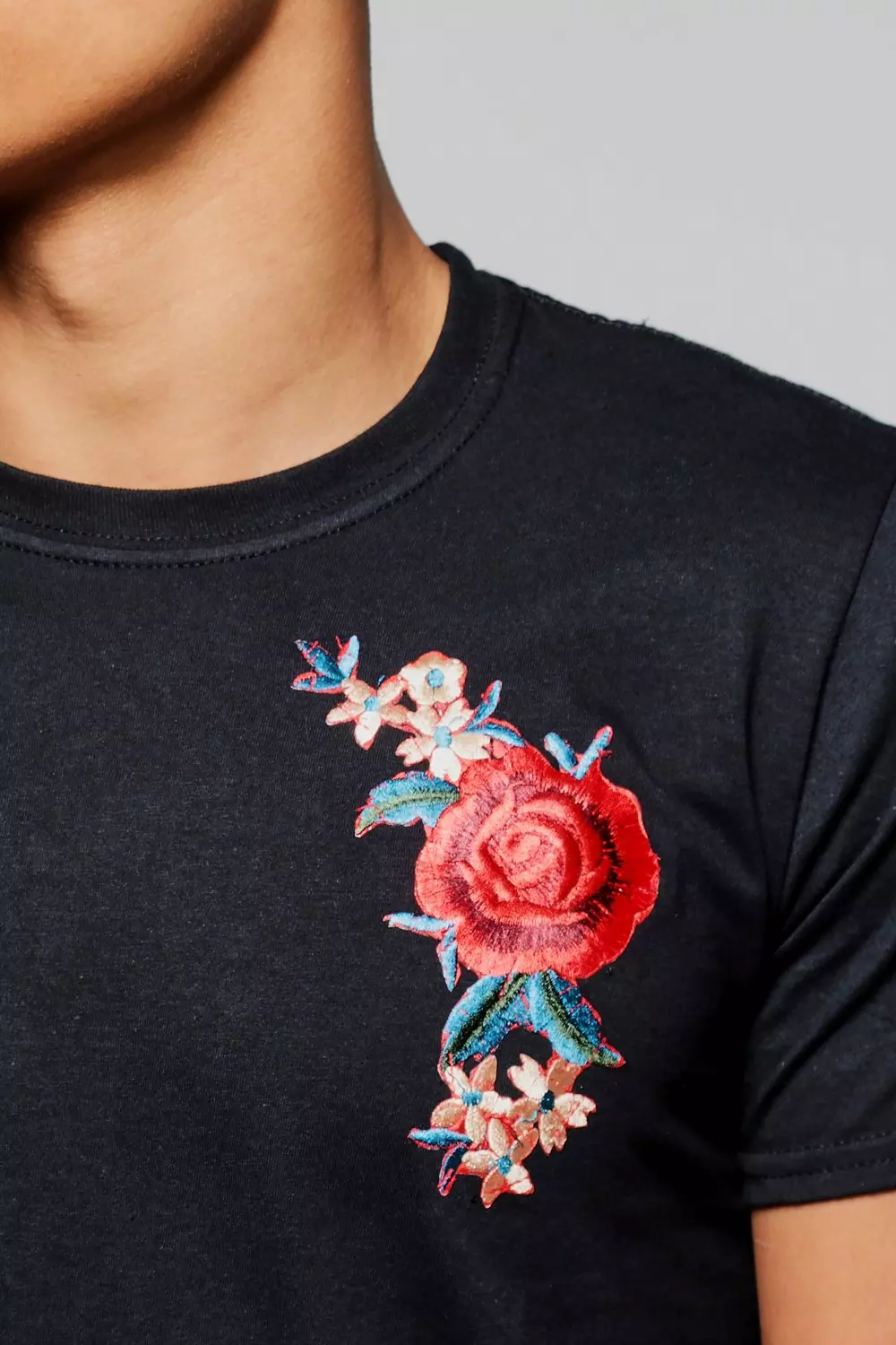 Rose embroidered t hot sale shirt