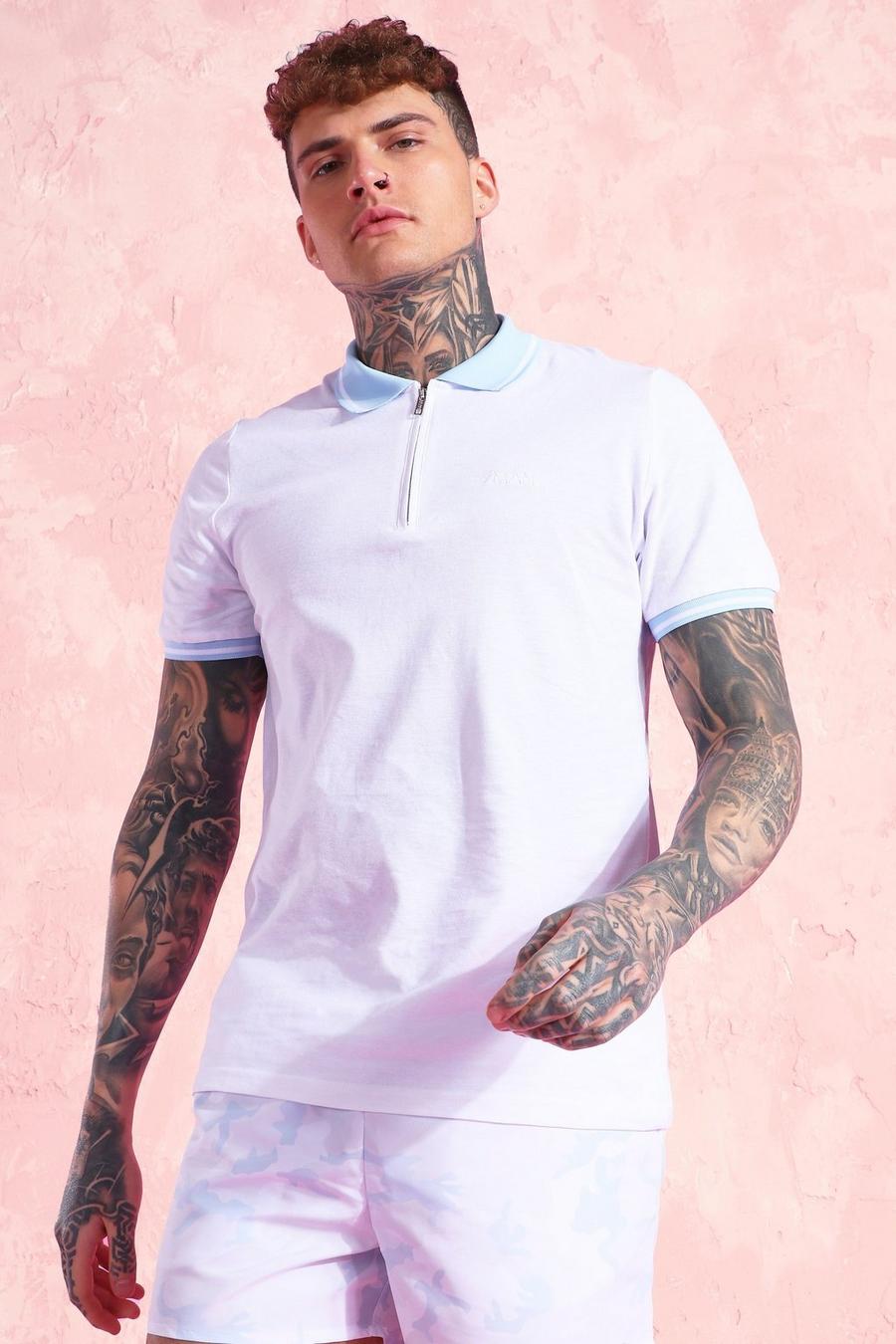 לבן חולצת פולו פיקה עם שרוולים קצרים וקצוות בצבע שונה image number 1