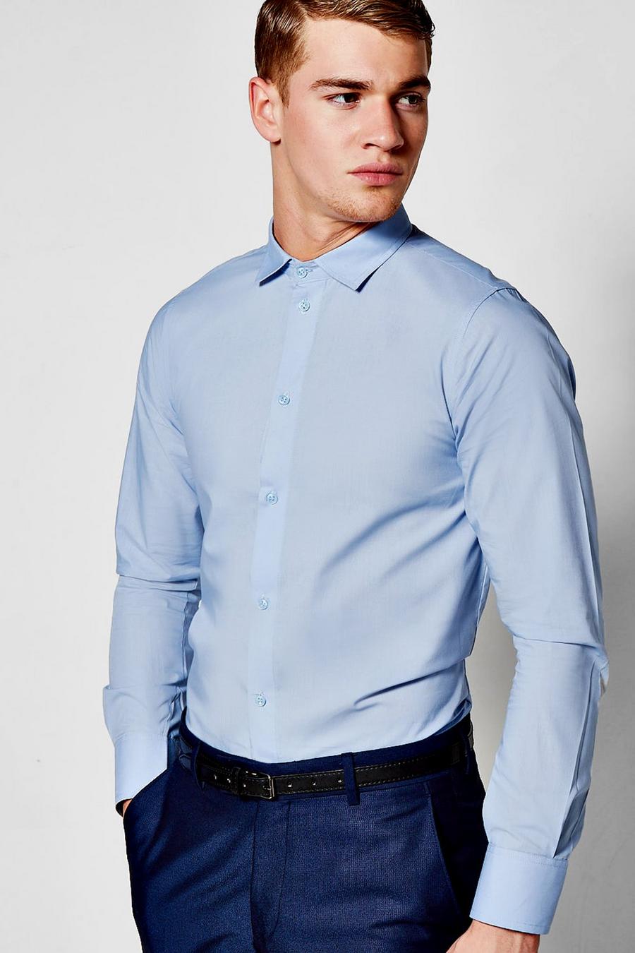 Blue Slim Fit Long Sleeve Smart Shirt image number 1