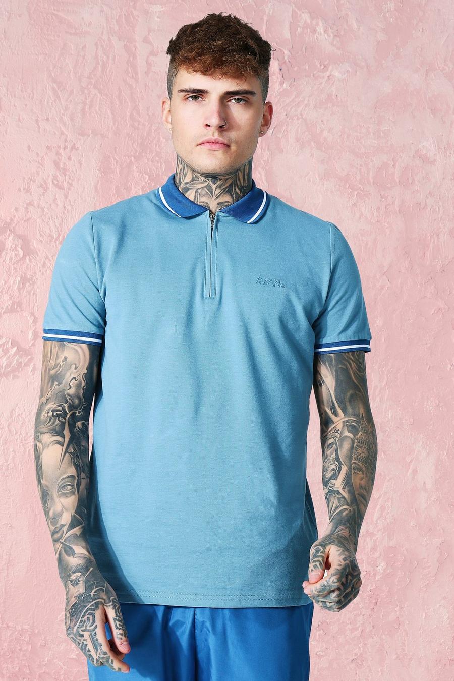 Pale blue Short Sleeve Pique Polo With Tipping image number 1