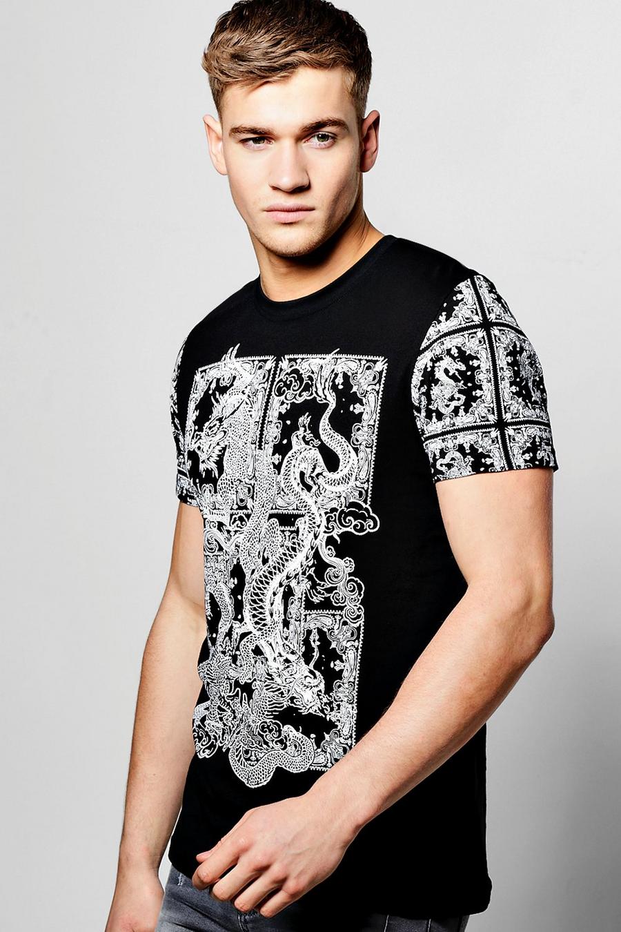 camiseta con estampado de dragón, Negro image number 1