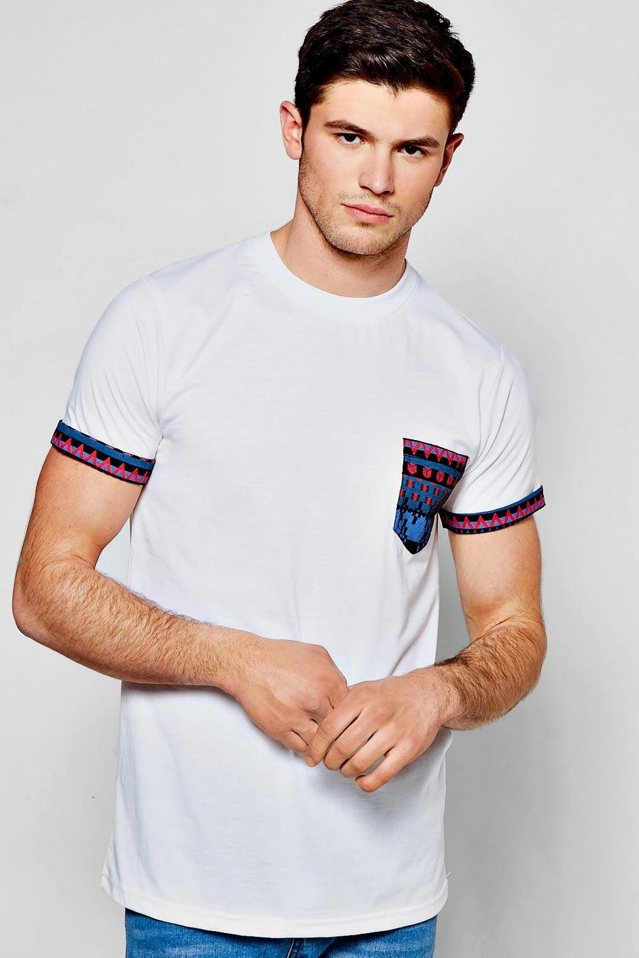 White Pocket T Shirt With Aztec Print image number 1