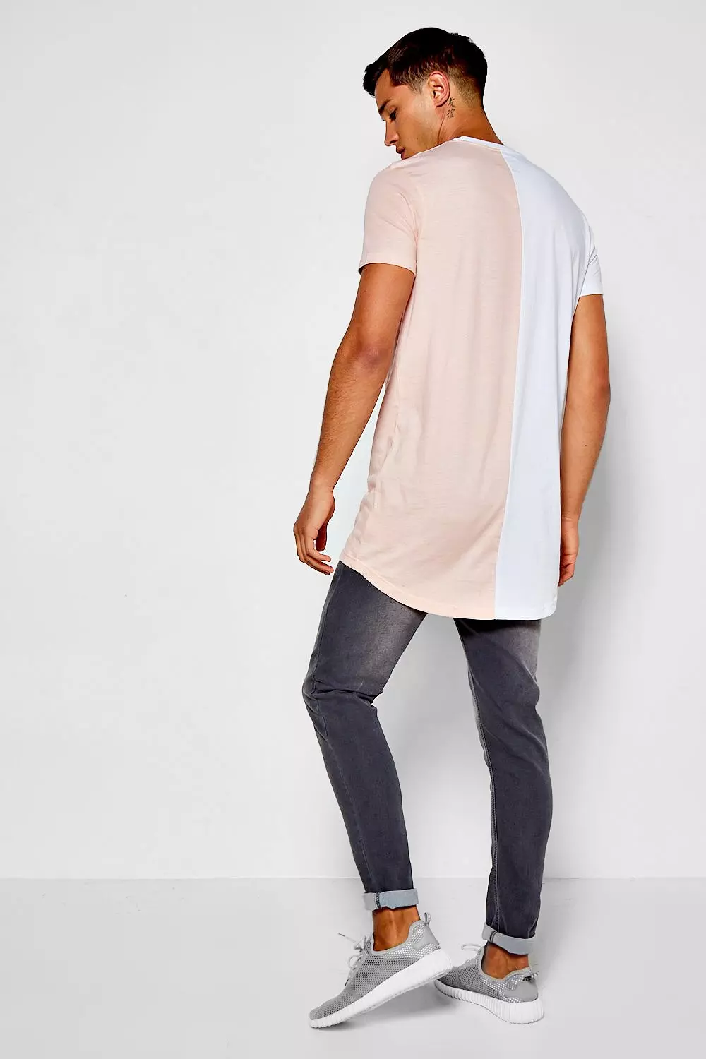 Men S Longline Colour Block Half And Half T Shirt Boohoo