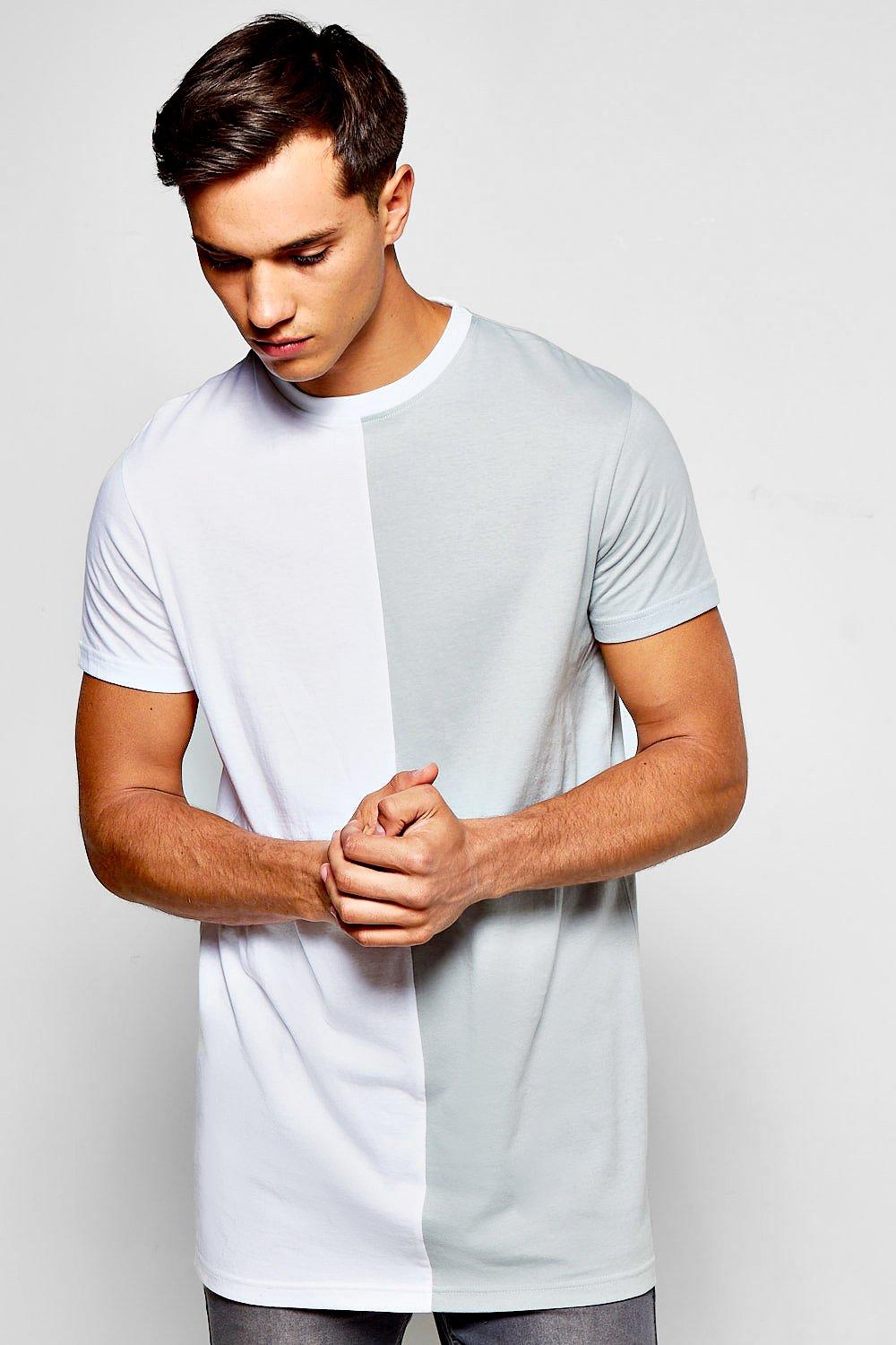 Men S Longline Colour Block Half And Half T Shirt Boohoo Uk