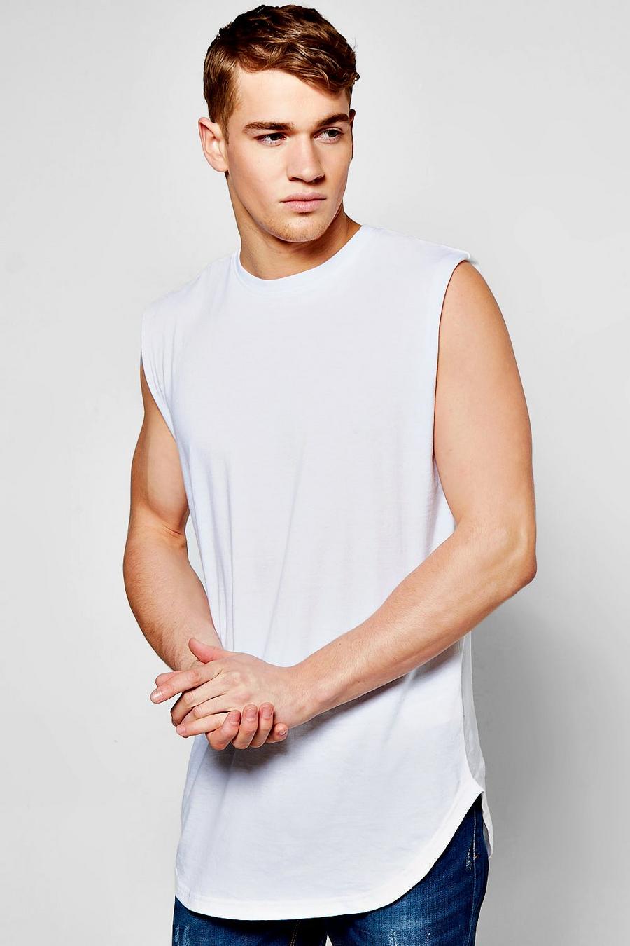 T-shirt lunga senza maniche con fondo curvo, Bianco image number 1