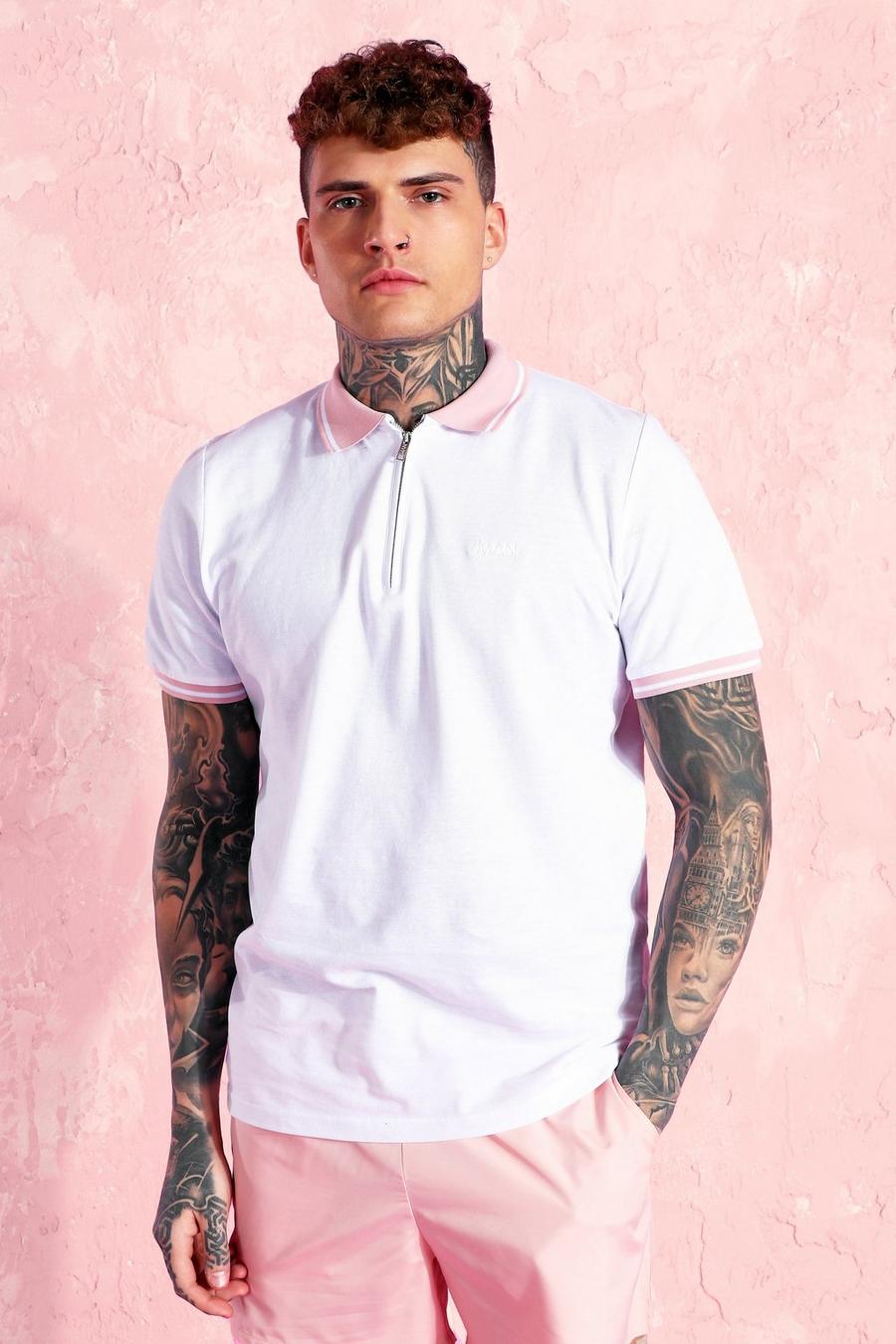 White Short Sleeve Pique Polo With Tipping image number 1