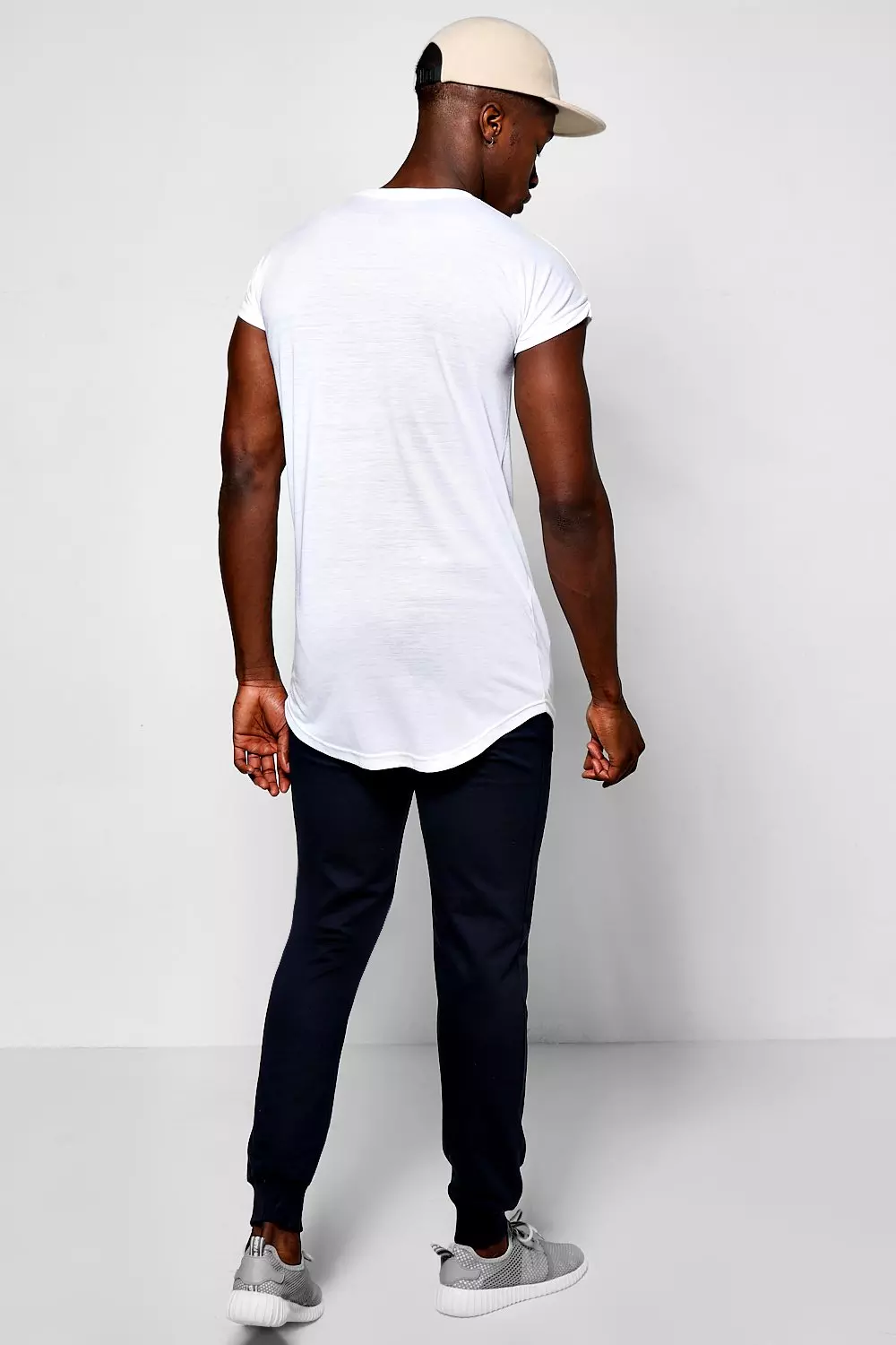 Longline Cap Sleeve T Shirt With Curved Hem