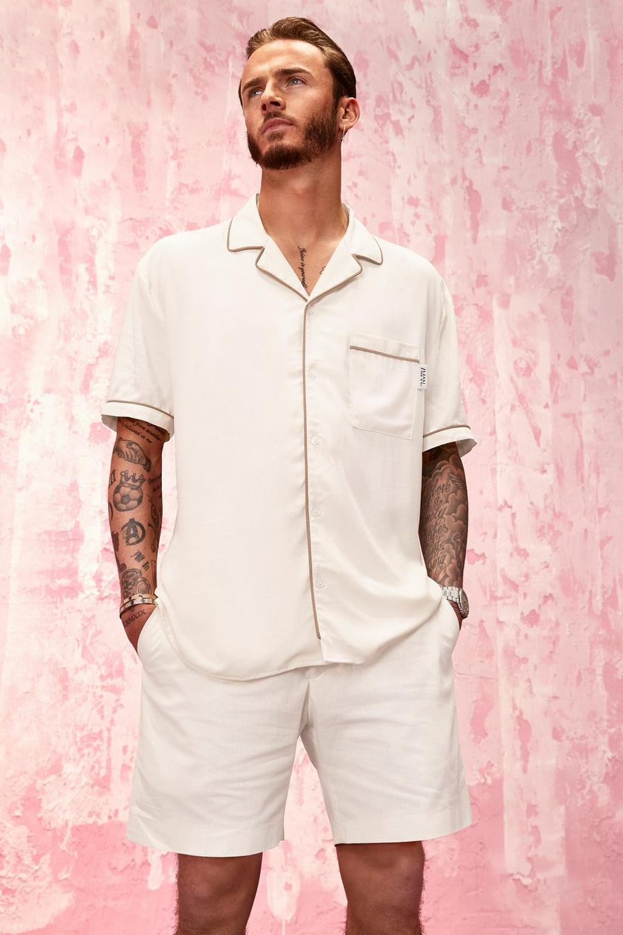 Cream Skinny Fit Tailored Shorts In Linen Look image number 1