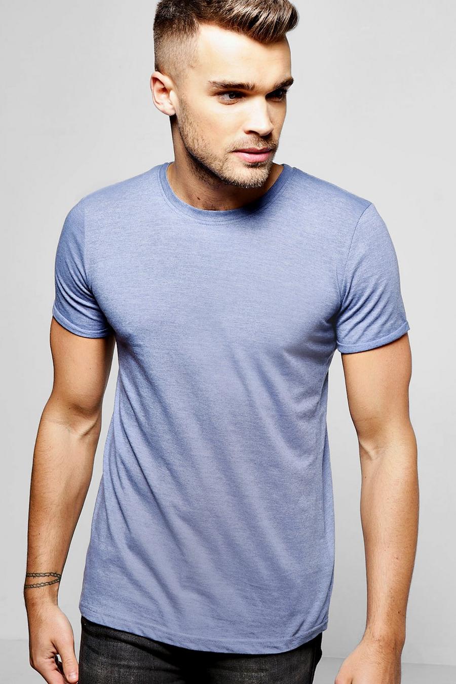 T-shirt girocollo con maniche arrotolate, Denim azzurro image number 1