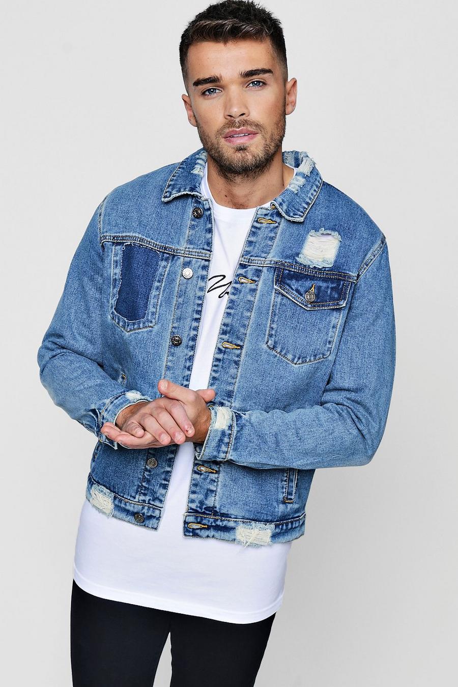 Mid blue Distressed Denim Jacket image number 1