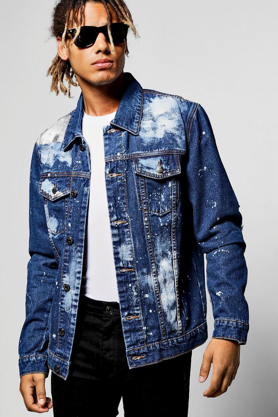 Indigo Paint Splatter Denim Jacket image number 1