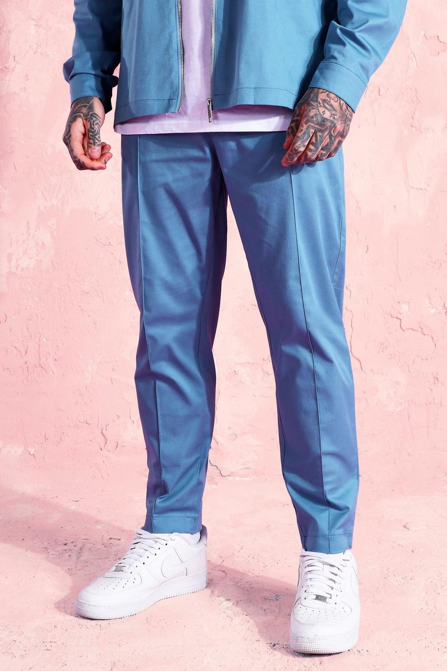 Schmal geschnittene Hosen aus Twill, Taubenblau image number 1