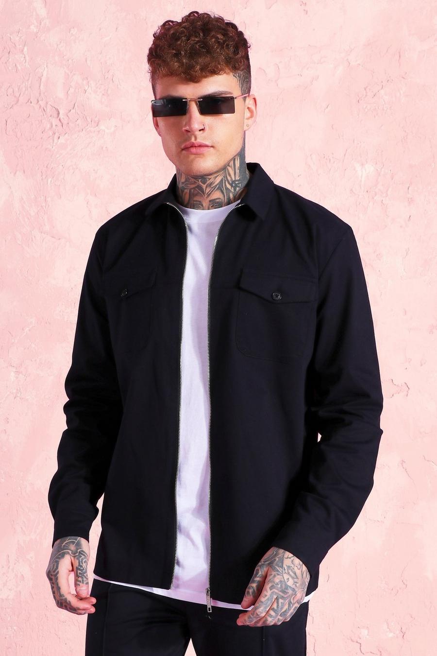 Navy Relaxed Twill Zip Through Overshirt image number 1