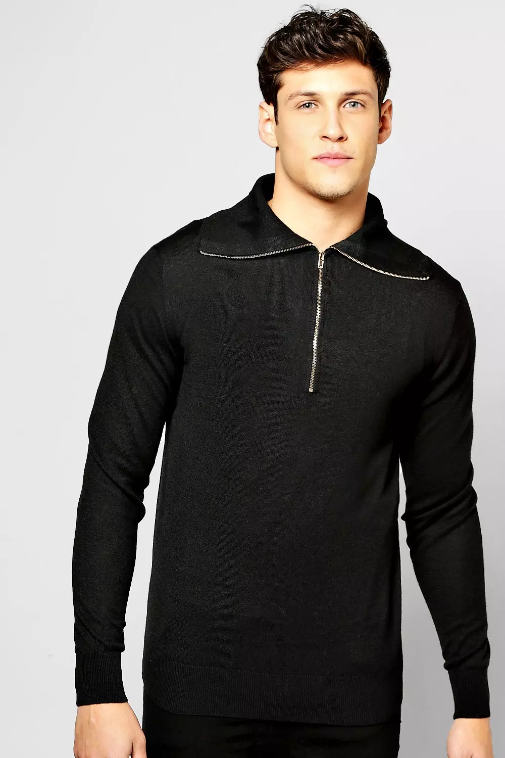 Black Roll Neck Jumper With Front Zip alternative image