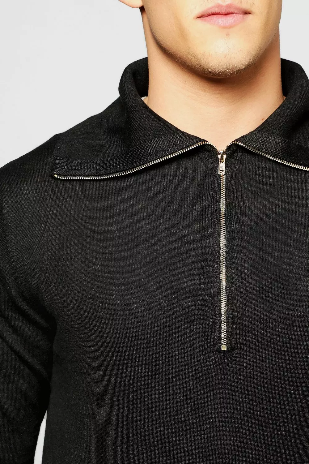 Black Roll Neck Jumper With Front Zip alternative image
