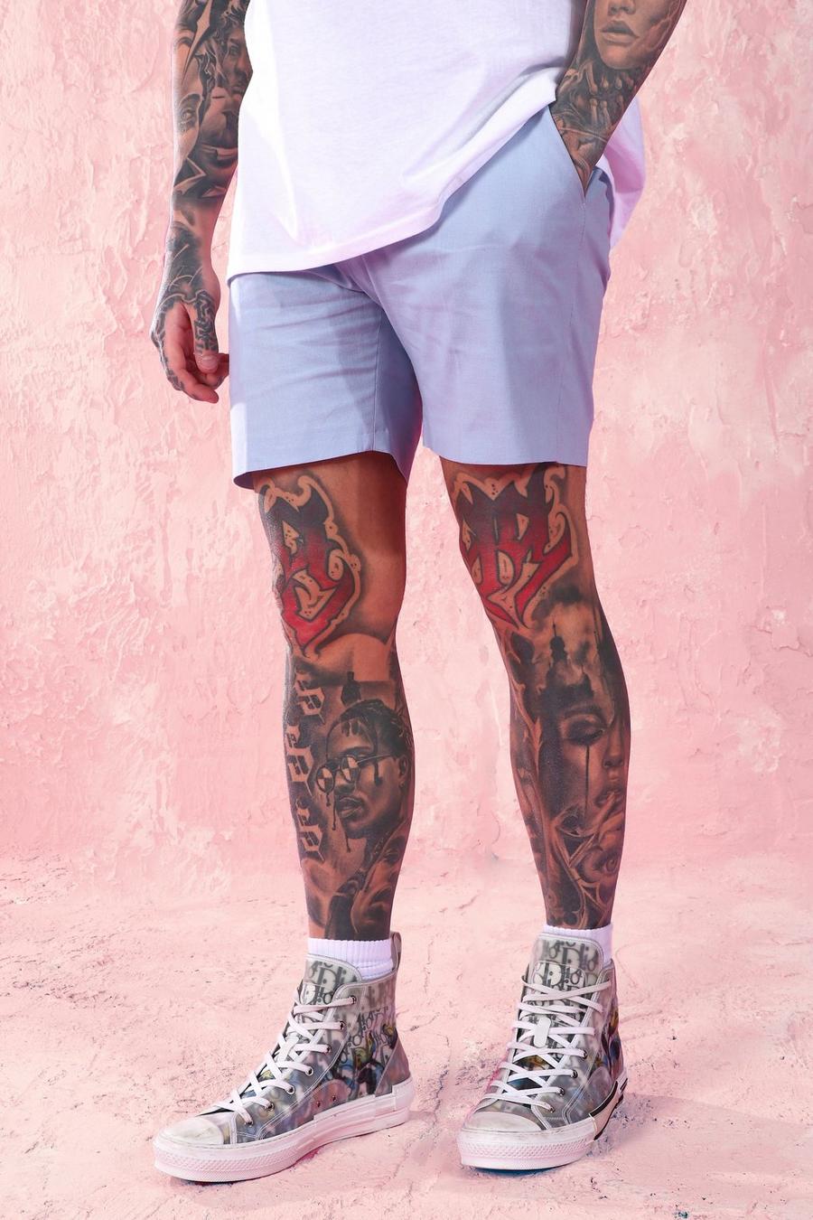 Dusty blue Skinny Fit Tailored Shorts In Linen Look image number 1