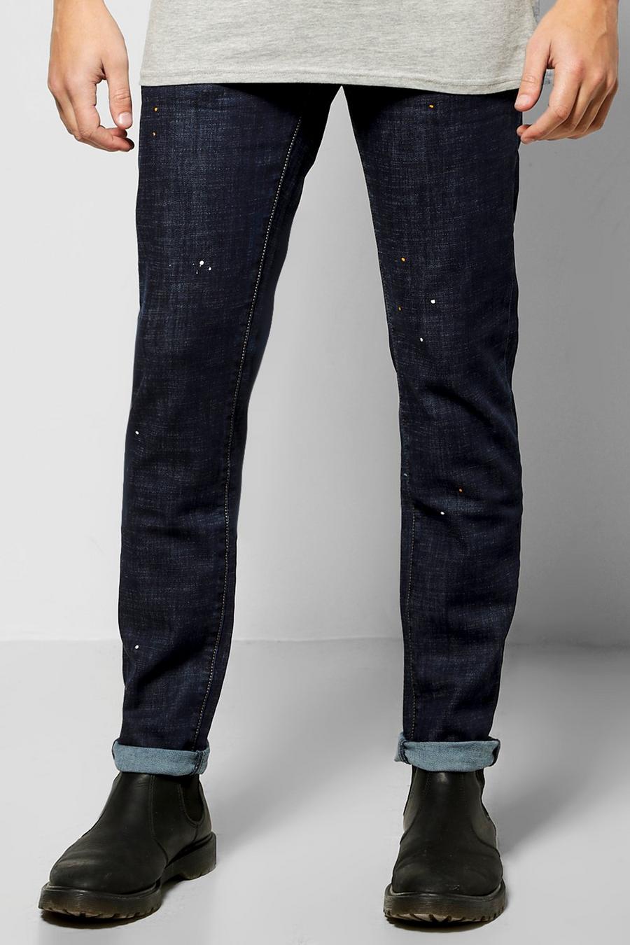 Indigo Slim Fit Paint Splatter Jeans image number 1