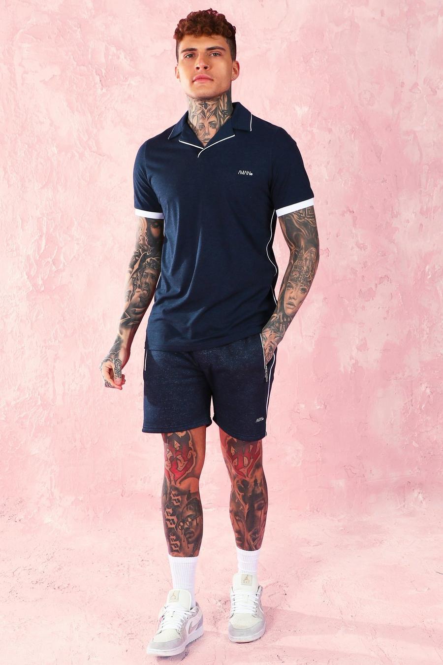 Navy Short Sleeve Jersey Revere Polo & Shorts Set image number 1