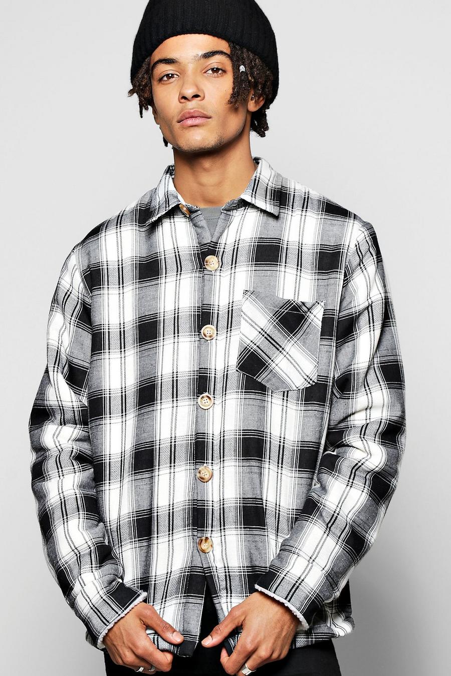 camisa estilo chaqueta de cuadros con forro de borreguillo, Negro image number 1