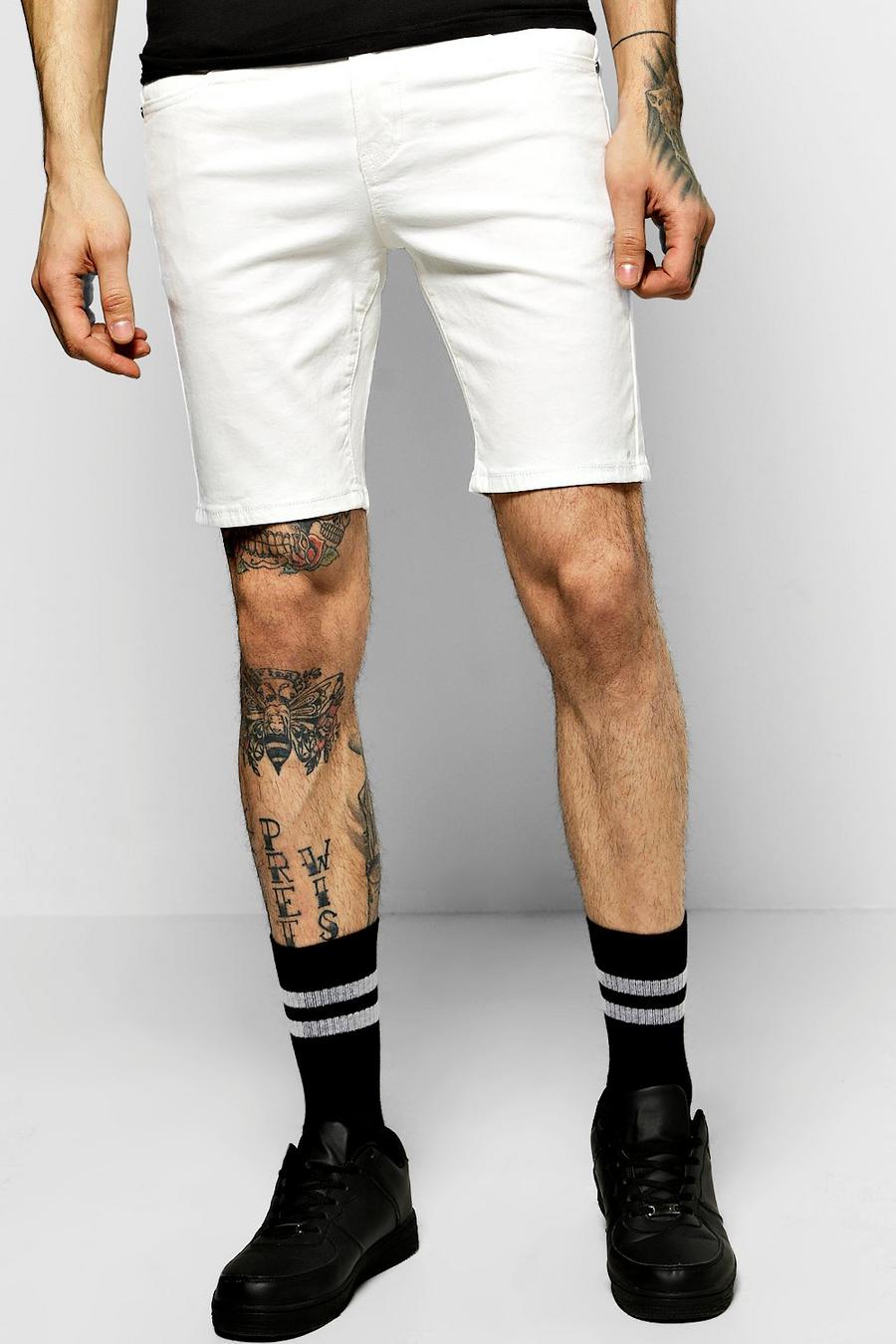 White blanco Skinny Stretch Denim Shorts image number 1