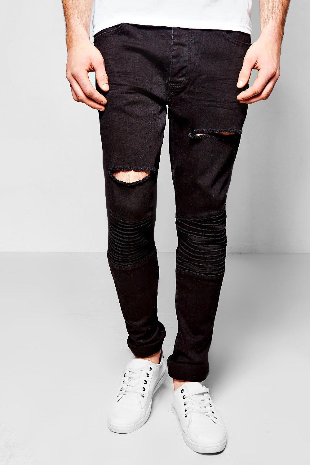 Skinny Fit Black Biker Jeans Boohoo