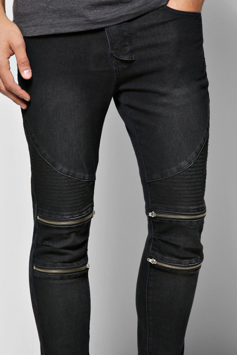The Perfect Black Zipper Jeans - Biker Jeans Stacked Pants - AKINGS