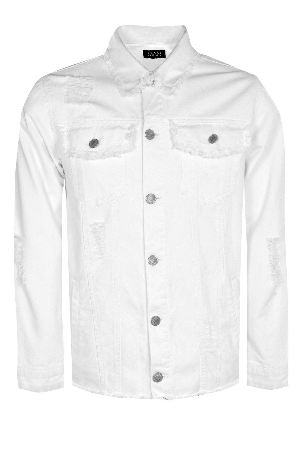 veste en jean blanche aspect extr mement vieilli boohoo