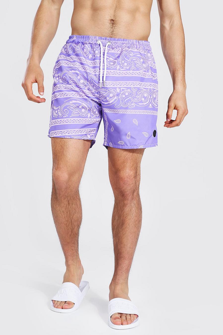 Purple Bandana Mid Length Swim Shorts image number 1