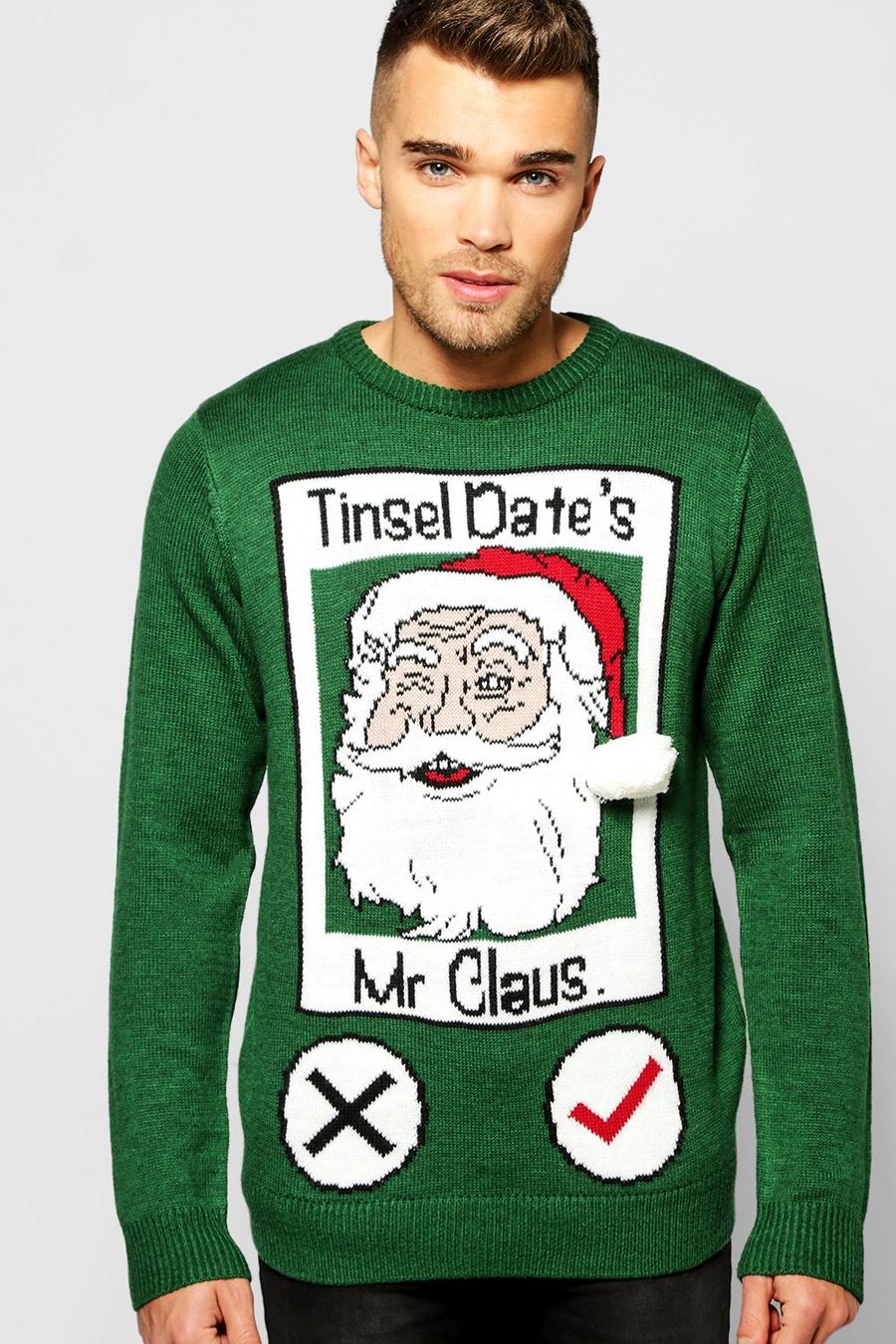 Green Tinsel Date Christmas Jumper image number 1