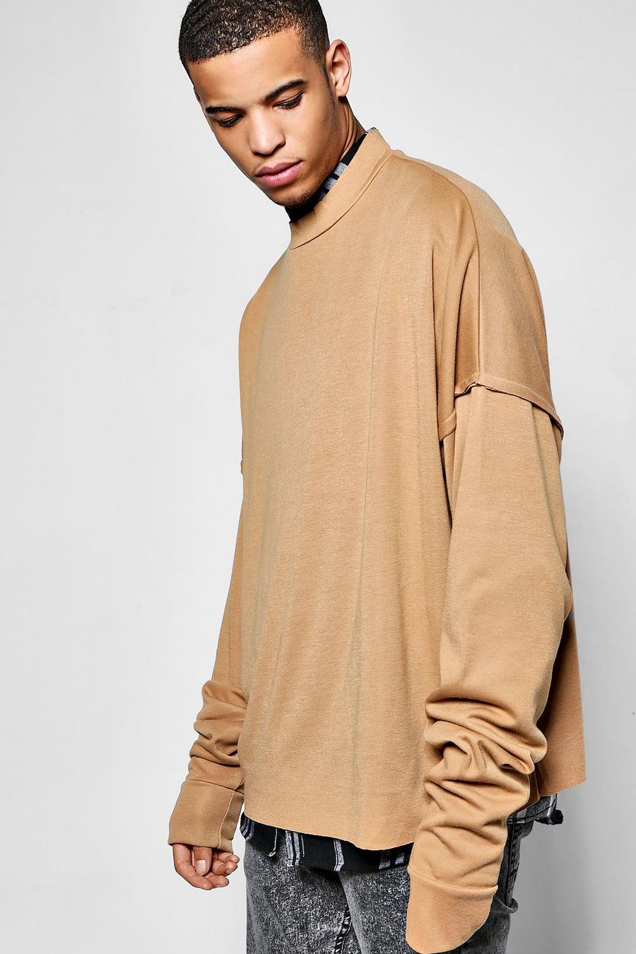Taupe beige Super Oversized Sweatshirt With Exposed Seams image number 1
