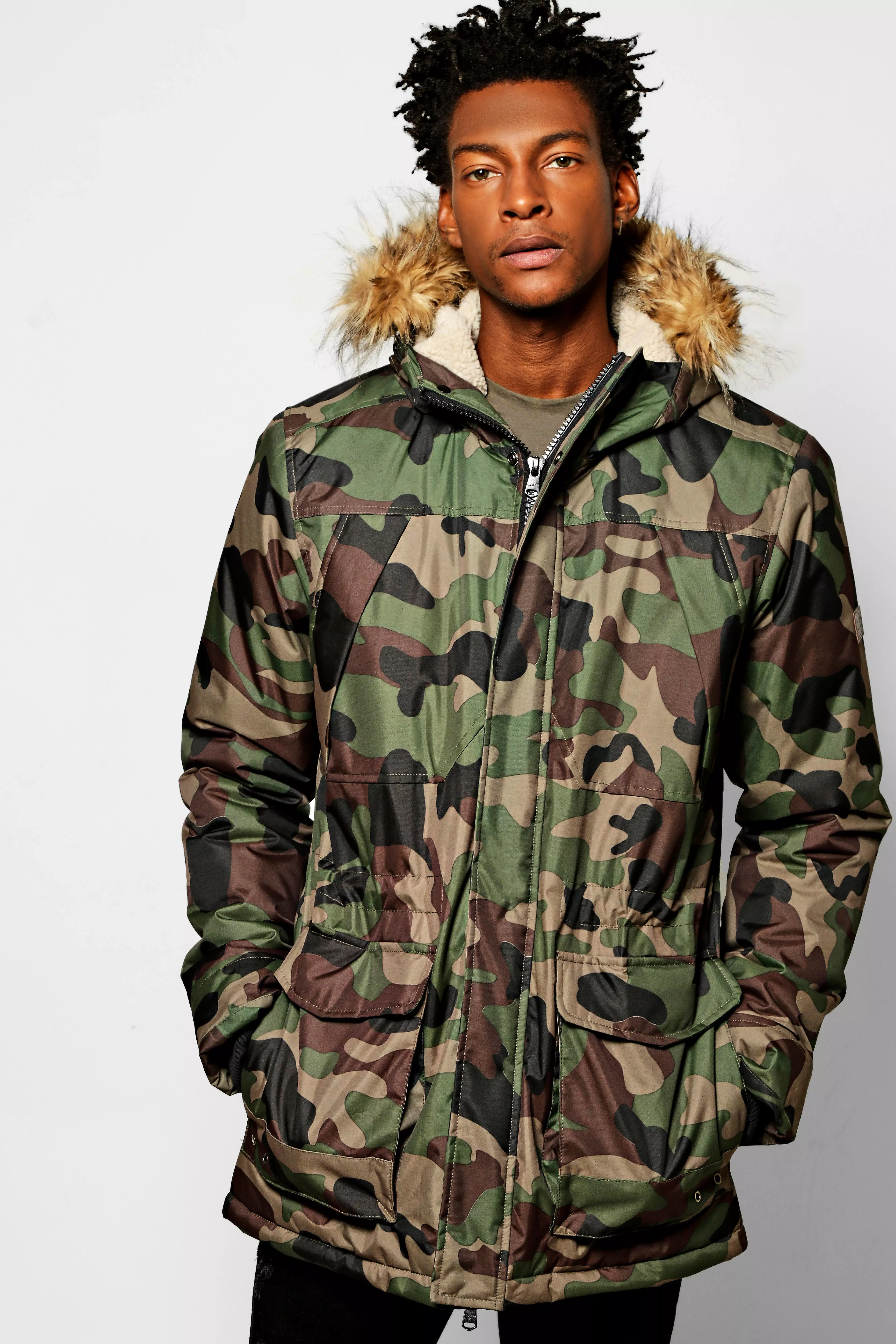 Camo fur 2024 parka coat