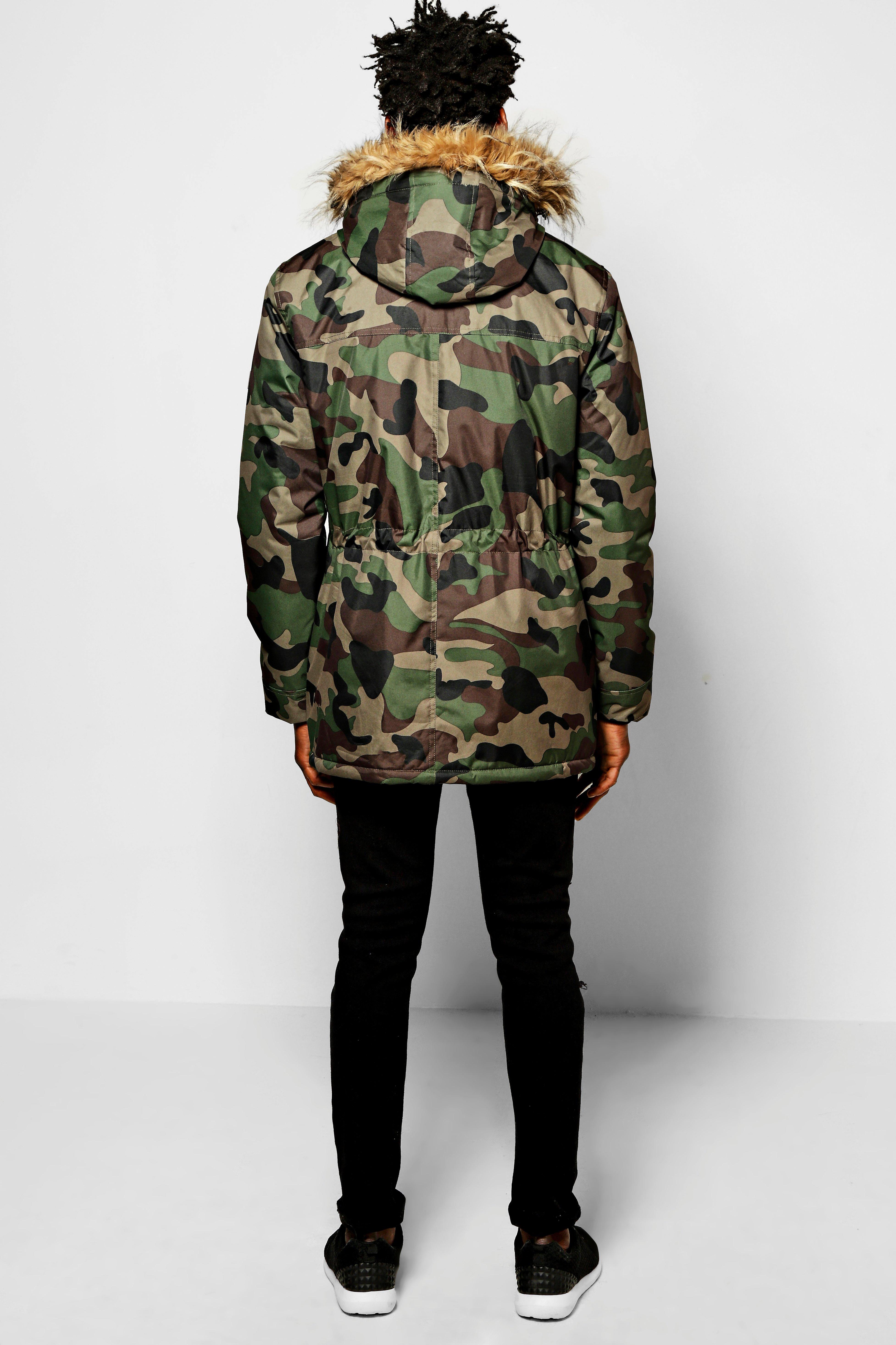 Camo jacket with store fur hood mens