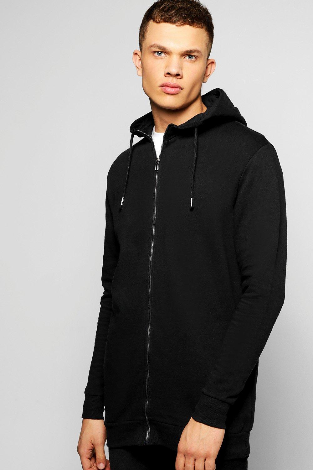 Black longline zip through hoodie best sale