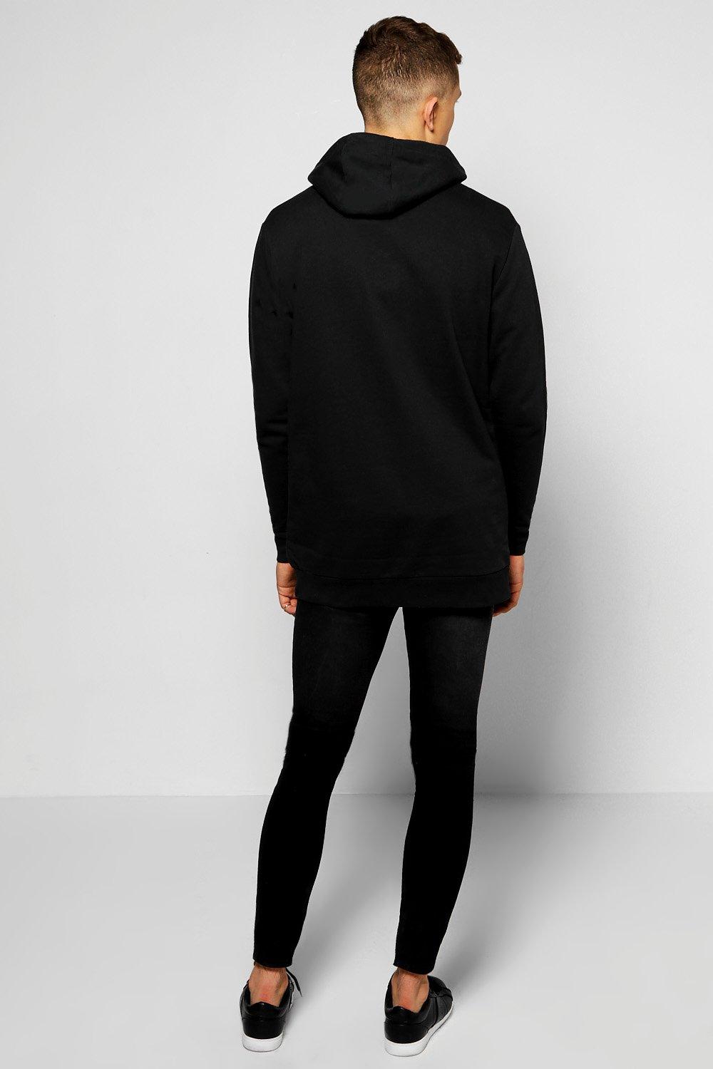 Mens longline zip sales hoodie