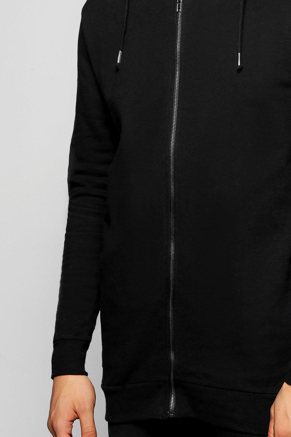 Black longline cheap zip through hoodie