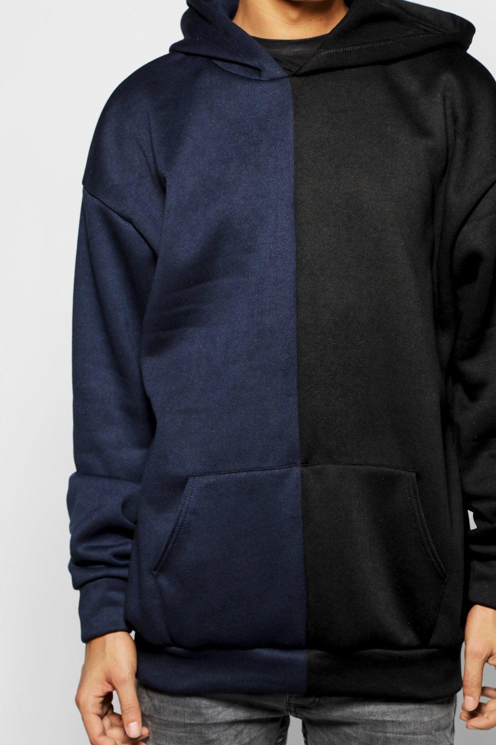 Half black half blue hoodie new arrivals