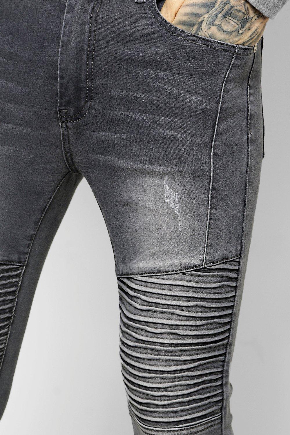 Men's Skinny Ribbed Biker With Abrasions | boohoo