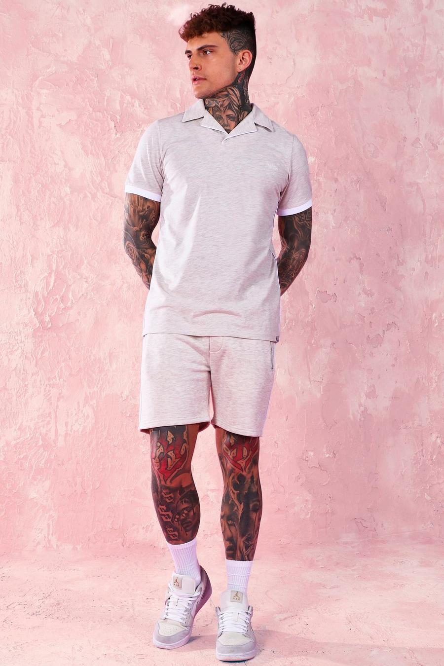 Taupe Short Sleeve Jersey Revere Polo & Shorts Set image number 1