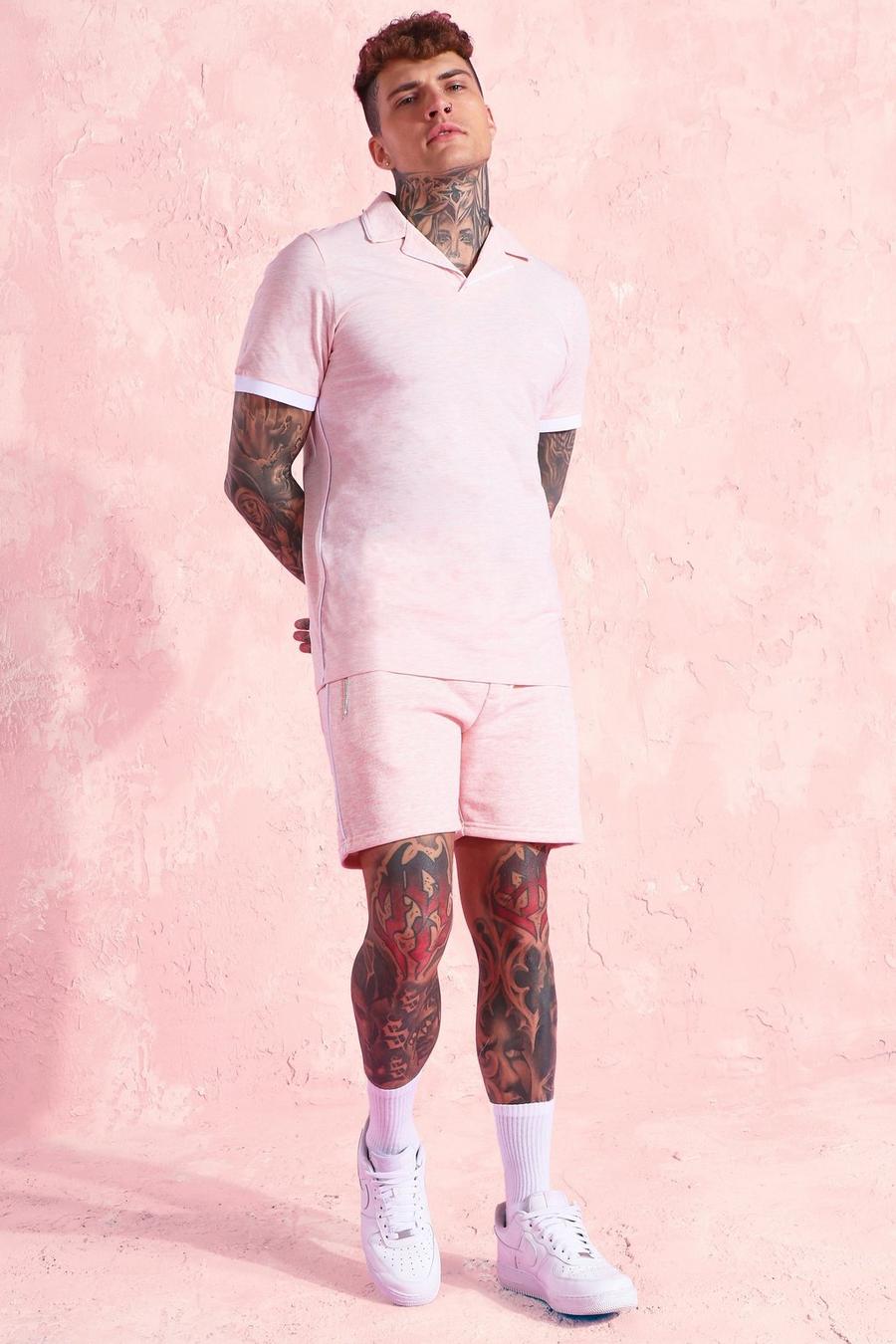 Dusky pink Kortärmad piké och shorts i jersey image number 1