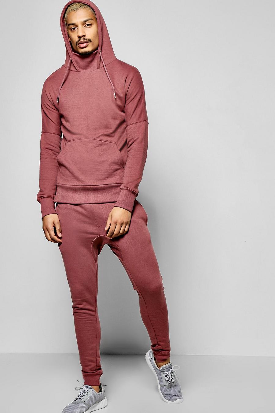 Pink Funnel Neck Hooded Tracksuit With Skinny Joggers image number 1