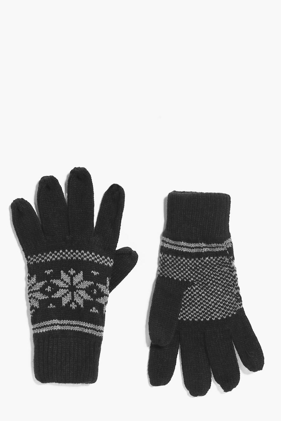 Black noir Fairisle Snowflake Gloves image number 1