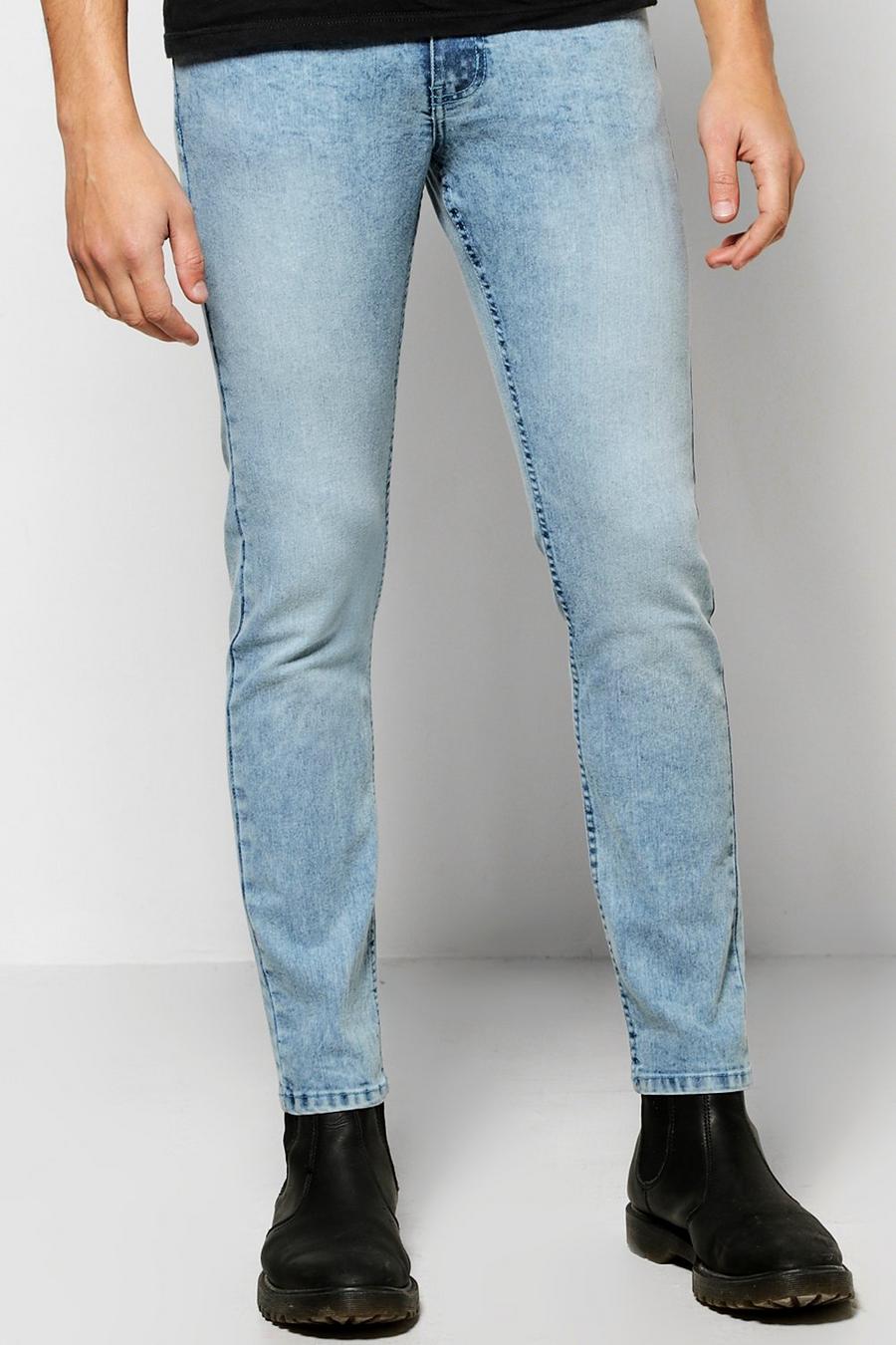 Schmal geschnittene Jeans in Acid-Waschung, Blau image number 1