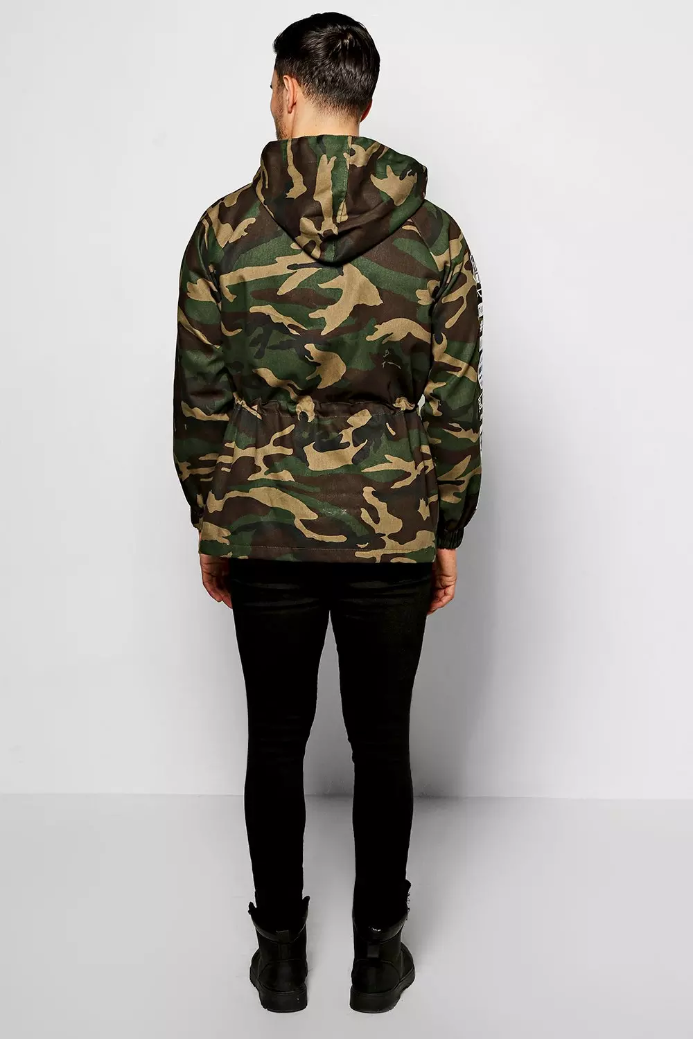 Camo drawstring hooded on sale parka with sleeve print