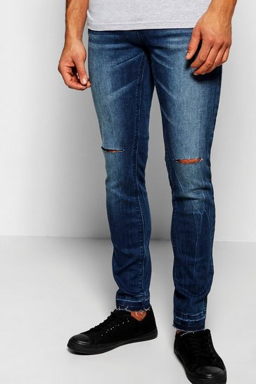 Men's Skinny Fit Stretch Raw Edged Cuff Jeans | Boohoo UK